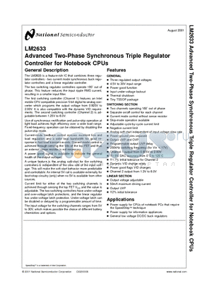 LM2633MTD datasheet - Advanced Two-Phase Synchronous Triple Regulator Controller for Notebook CPUs