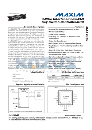 MAX7359_09 datasheet - 2-Wire Interfaced Low-EMI Key Switch Controller/GPO