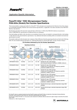 MPC603ERX133LN datasheet - PowerPC 603e RISC Microprocessor Family: PID6-603e (Stretch) Part Number Specifications