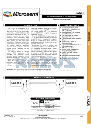 LX5251 datasheet - 9-Line Multimode SCSI Terminator