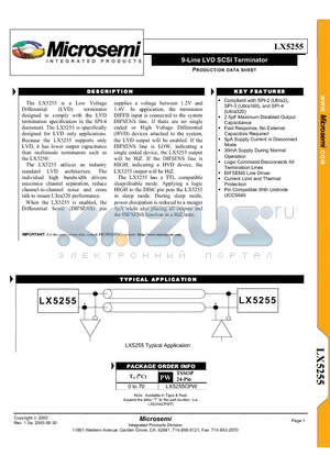 LX5255 datasheet - 9-Line LVD SCSI Terminator