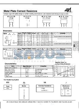 MPC722-103K datasheet - Metal Plate Cement Resistors