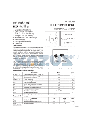 IRLR3103PBF datasheet - HEXFET^ Power MOSFET