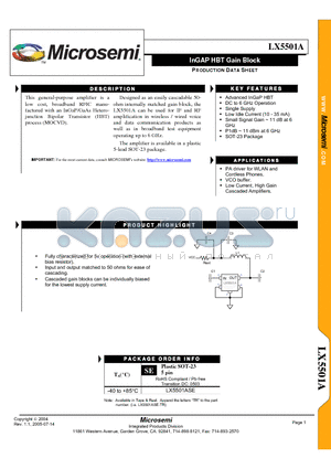 LX5501A datasheet - InGAP HBT Gain Block