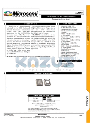 LX5503-LQ datasheet - InGaP HBT 5-6GHz Power Amplifier