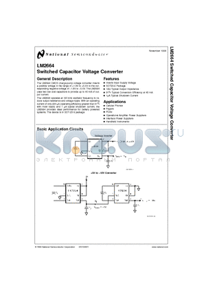 LM2664 datasheet - Switched Capacitor Voltage Converter