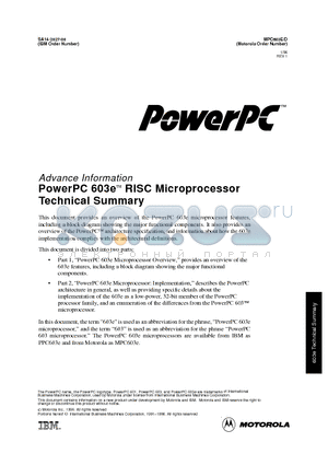 MPC603E datasheet - PowerPC 603e RISC Microprocessor
