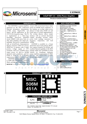 LX5506M datasheet - InGaP HBT 4.5 - 6GHz Power Amplifier