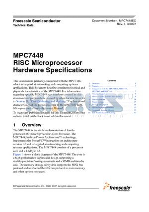 MPC7447A datasheet - RISC Microprocessor Hardware Specifications