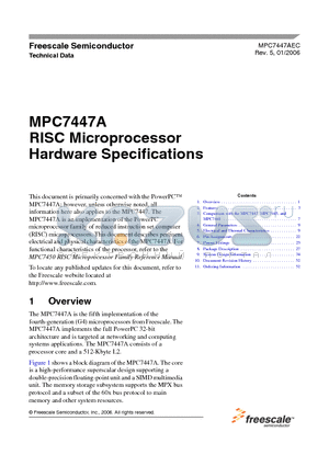 MPC7447A_06 datasheet - RISC Microprocessor Hardware Specifications