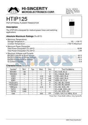 HTIP125 datasheet - PNP EPITAXIAL PLANAR TRANSISTOR