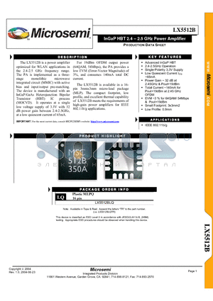 LX5512B datasheet - InGaP HBT 2.4 - 2.5 GHz Power Amplifier