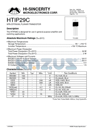 HTIP29C datasheet - NPN EPITAXIAL PLANAR TRANSISTOR