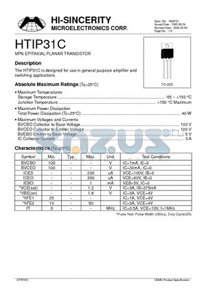 HTIP31C datasheet - NPN EPITAXIAL PLANAR TRANSISTOR