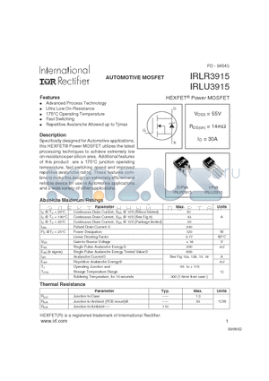 IRLR3915 datasheet - HEXFET Power MOSFET