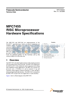 MPC7445 datasheet - RISC Microprocessor Hardware Specifications