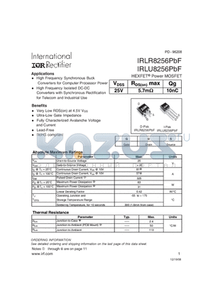 IRLR8256TRPBF datasheet - HEXFET Power MOSFET
