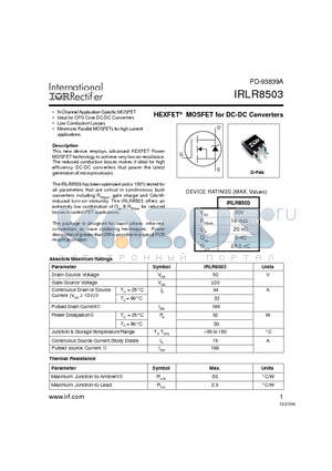 IRLR8503 datasheet - HEXFET MOSFET for DC-DC Converters