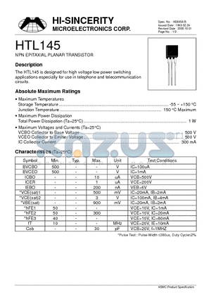 HTL145 datasheet - NPN EPITAXIAL PLANAR TRANSISTOR