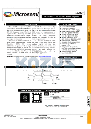 LX5537 datasheet - InGaP HBT 2.3 - 2.7 GHz Power Amplifier
