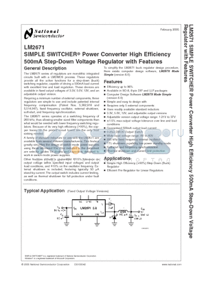 LM2671 datasheet - SIMPLE SWITCHER Power Converter High Efficiency 500mA Step-Down Voltage Regulator with Features