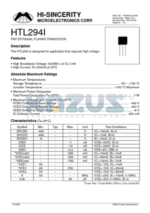 HTL294I datasheet - PNP EPITAXIAL PLANAR TRANSISTOR