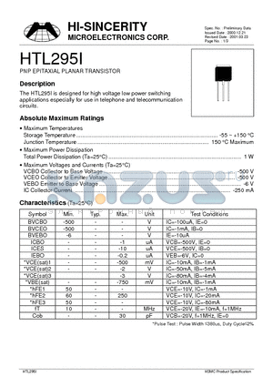 HTL295I datasheet - PNP EPITAXIAL PLANAR TRANSISTOR