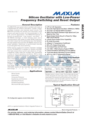 MAX7378CROK datasheet - Silicon Oscillator with Low-Power Frequency Switching and Reset Output