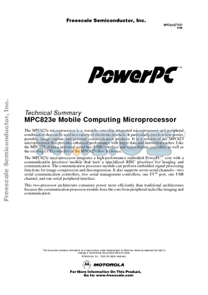 MPC823ERG datasheet - MPC823e Mobile Computing Microprocessor