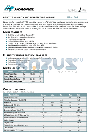 HTM1505 datasheet - RELATIVE HUMIDITY AND TEMPERATURE MODULE