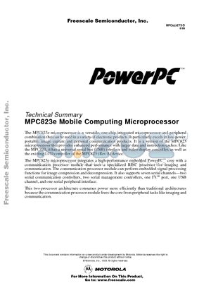MPC823EPAK datasheet - MPC823e Mobile Computing Microprocessor