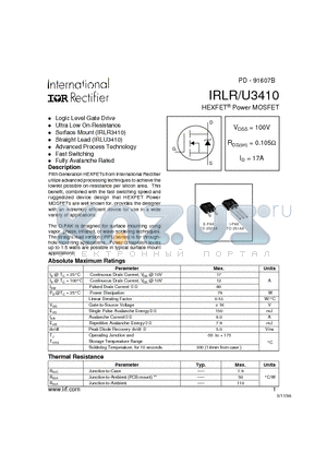 IRLRU3410 datasheet - Logic Level Gate Drive / Fully Avalanche Rated