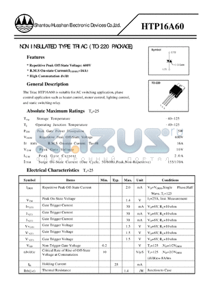 HTP16A60 datasheet - NON INSULATED TYPE TRIAC (TO-220 PACKAGE)