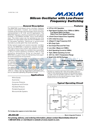 MAX7383AXVT datasheet - Silicon Oscillator with Low-Power Frequency Switching