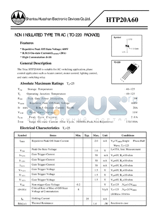 HTP20A60 datasheet - NON INSULATED TYPE TRIAC (TO-220 PACKAGE)
