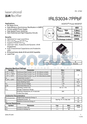 IRLS3034-7PPBF datasheet - HEXFET Power MOSFET