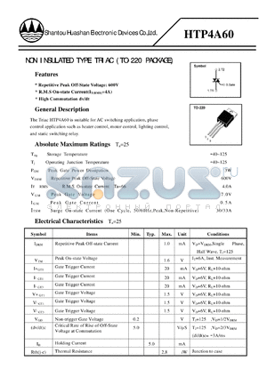 HTP4A60 datasheet - NON INSULATED TYPE TRIAC (TO-220 PACKAGE)