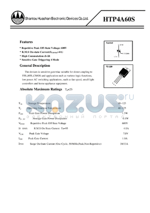 HTP4A60S datasheet - NON INSULATED TYPE SENSITIVE GATE TRIAC (TO-220 PACKAGE)