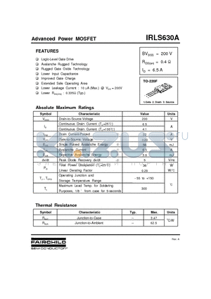 IRLS630A datasheet - Advanced Power MOSFET