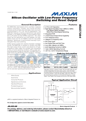 MAX7384 datasheet - Silicon Oscillator with Low-Power Frequency Switching and Reset Output