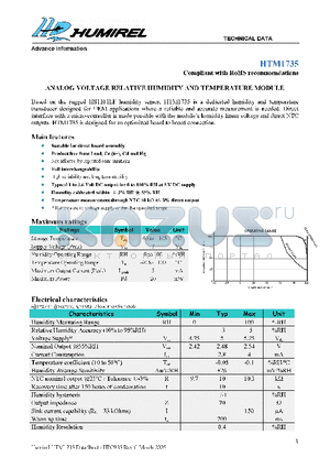 HTM1735 datasheet - ANALOG VOLTAGE RELATIVE HUMIDITY AND TEMPERATURE MODULE