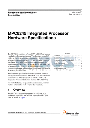 MPC8245_07 datasheet - Integrated Processor Hardware Specifications