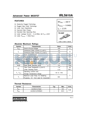 IRLS610A datasheet - Advanced Power MOSFET