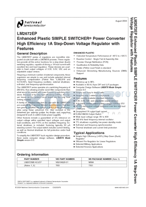 LM2672EP datasheet - Enhanced Plastic SIMPLE SWITCHER Power Converter High Efficiency 1A Step-Down Voltage Regulator with Features