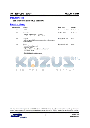 K6T1008C2C-P datasheet - 128K x8 bit Low Power CMOS Static RAM