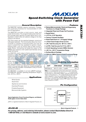 MAX7390 datasheet - Speed-Switching Clock Generator with Power Fail