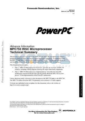 MPC750 datasheet - MPC750 RISC Microprocessor