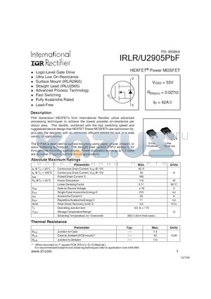IRLU2905PBF datasheet - HEXFET Power MOSFET
