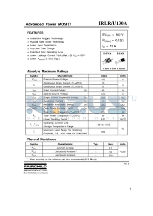 IRLU130A datasheet - Advanced Power MOSFET