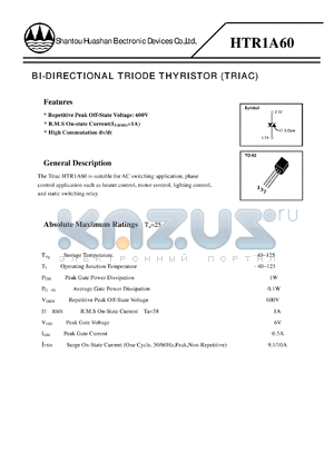 HTR1A60 datasheet - BI-DIRECTIONAL TRIODE THYRISTOR (TRIAC)